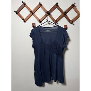 Vintage Y2K Mudd‎ Navy Blue Asymmetric Lace Babydoll Top Indie Sleaze Tunic XL